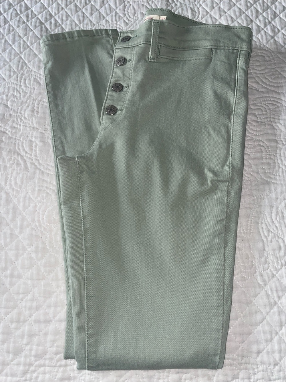 Levi’s 311 Shaping Skinny Button Fly Sage Green Jeans.  30x32.